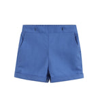 White Collared Top and Blue Button Shorts Set