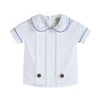 White Collared Top and Blue Button Shorts Set