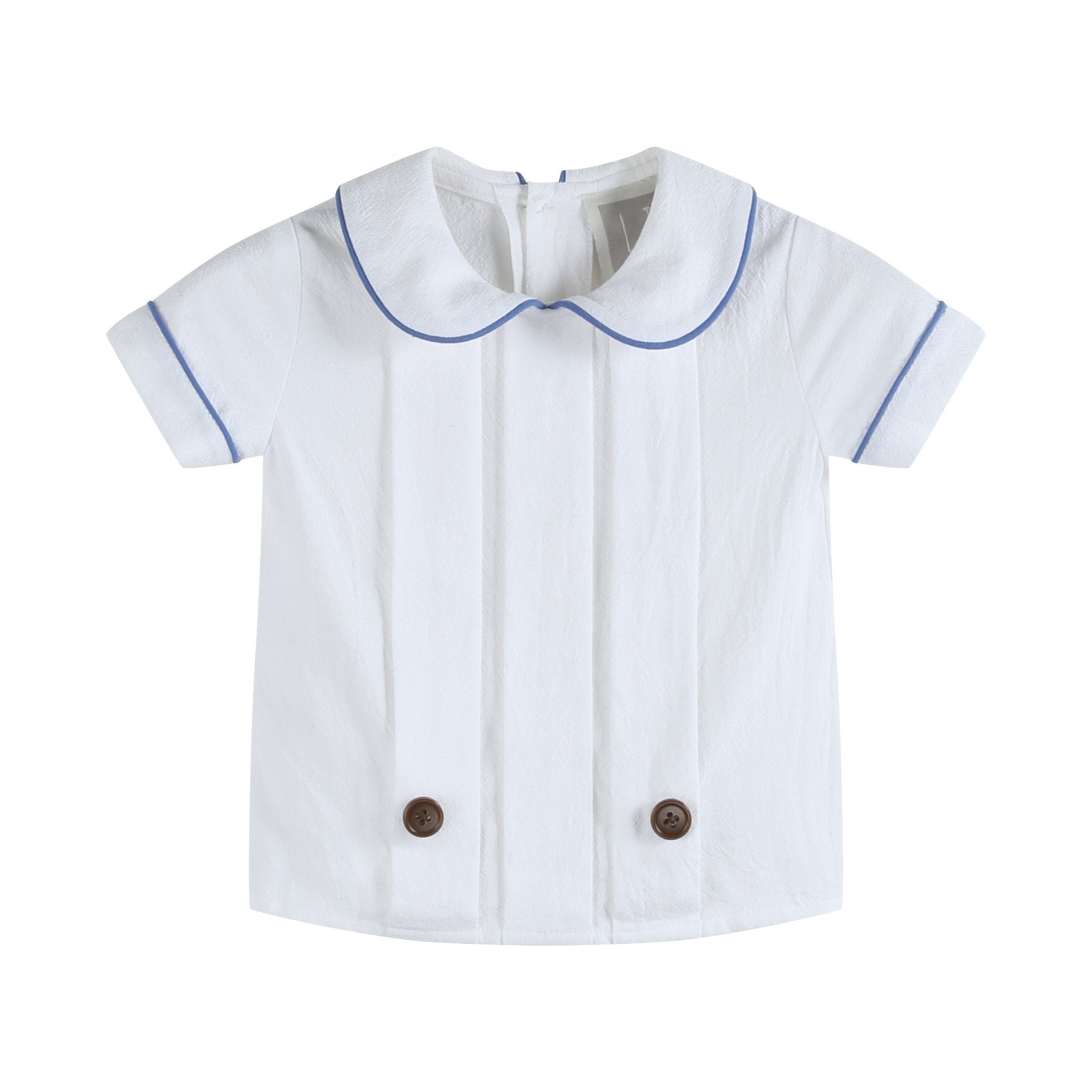 White Collared Top and Blue Button Shorts Set
