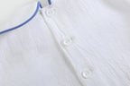 White Collared Top and Blue Button Shorts Set