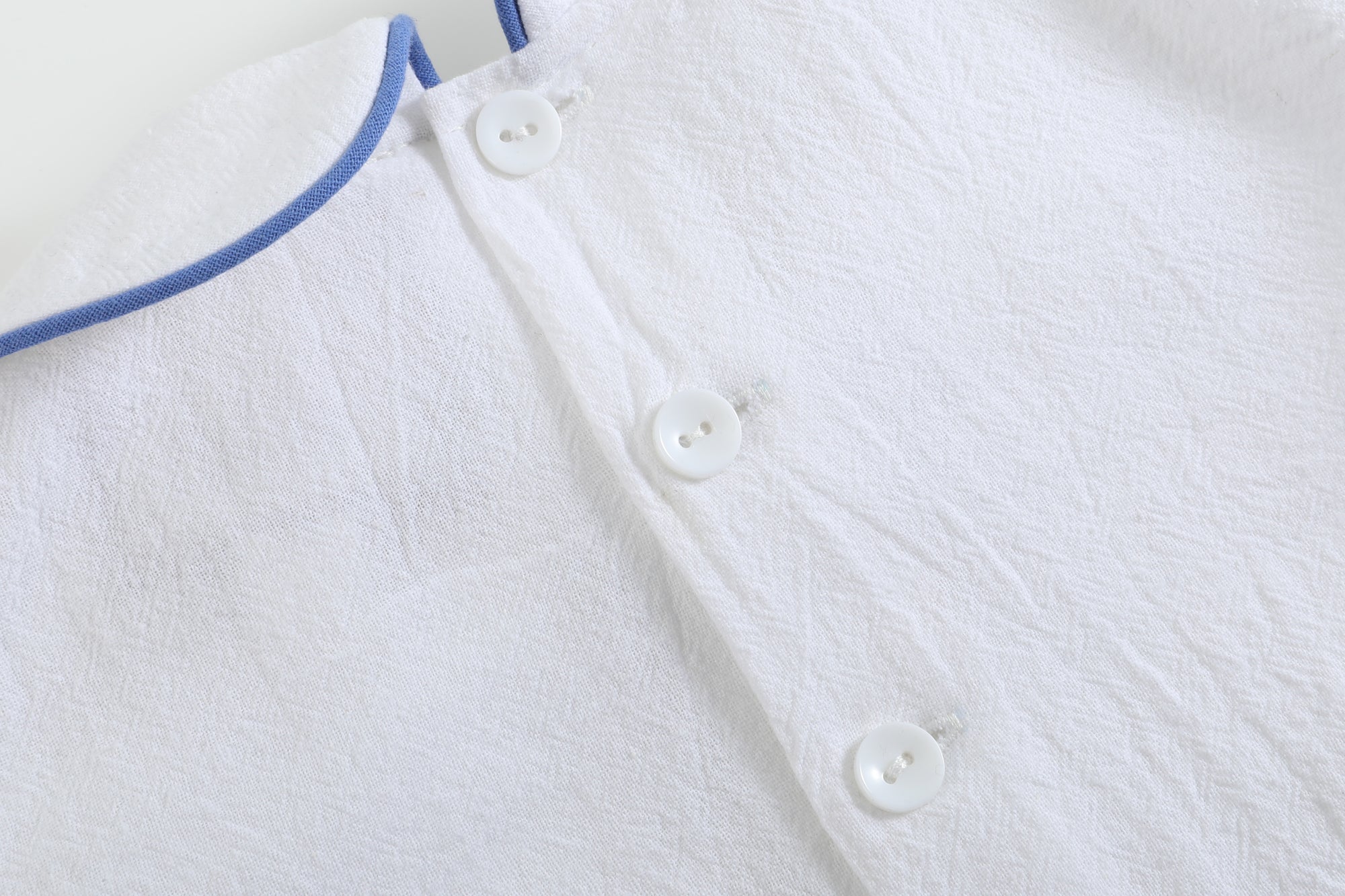 White Collared Top and Blue Button Shorts Set
