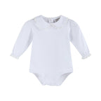 White Lace Collared Girls Long Sleeve Bodysuit Romper