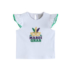 White Mardi Gras Applique Ruffle Shirt