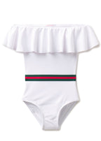 White Off-Shoulder One-Piece Swimsuit with Belt