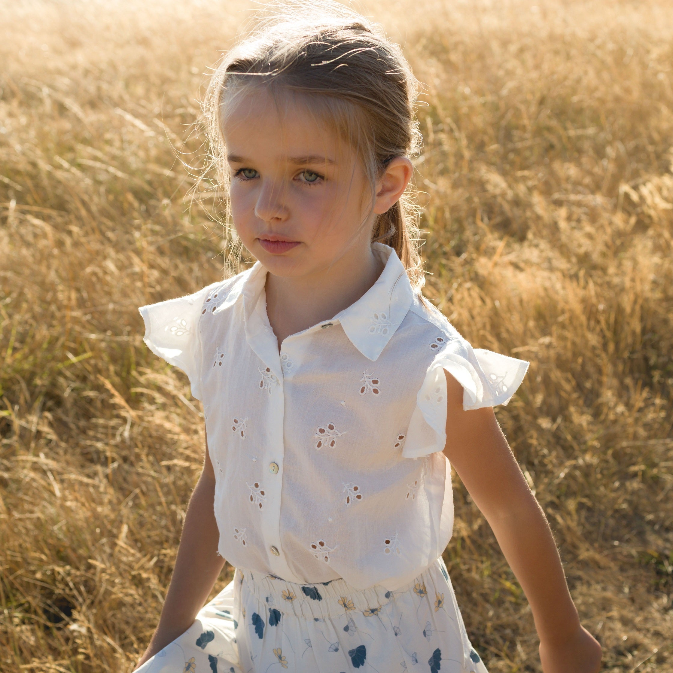 Girls Offwhite Eyelet Lola Top