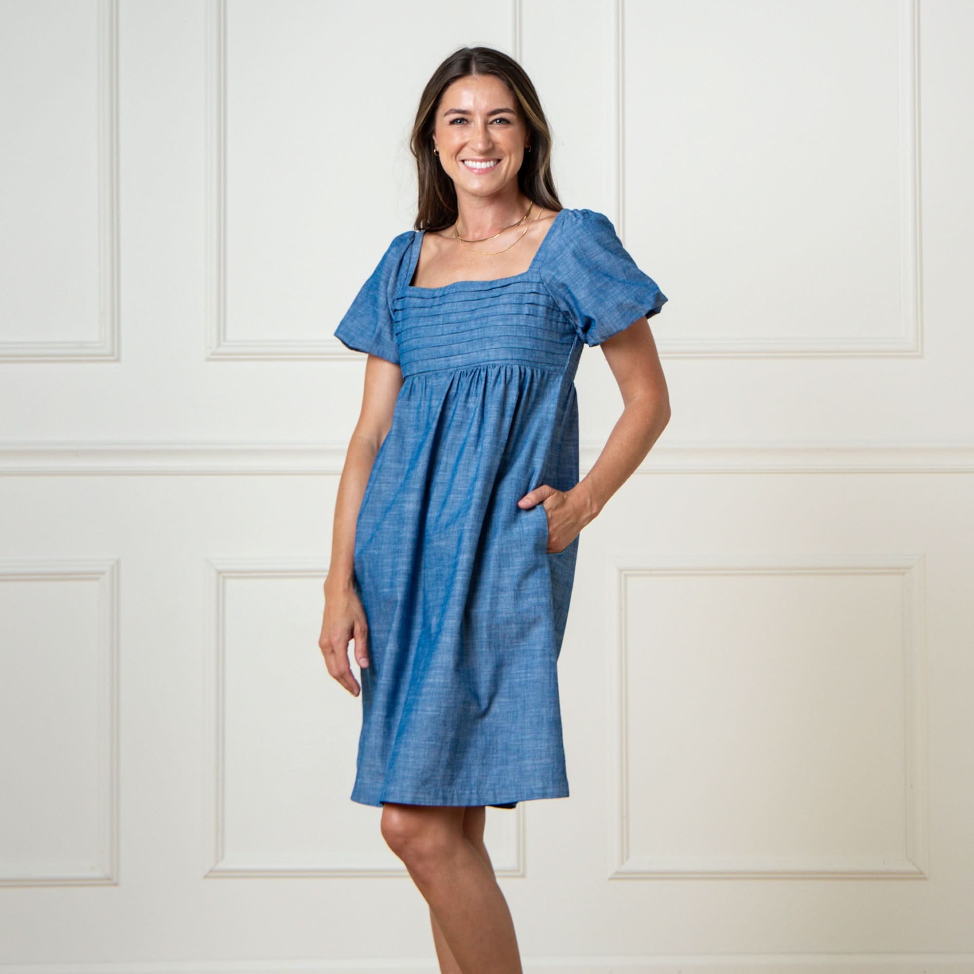 Women's Organic Ruched Chambray Dress - Blissfully Lavender BoutiqueHope & Henry
