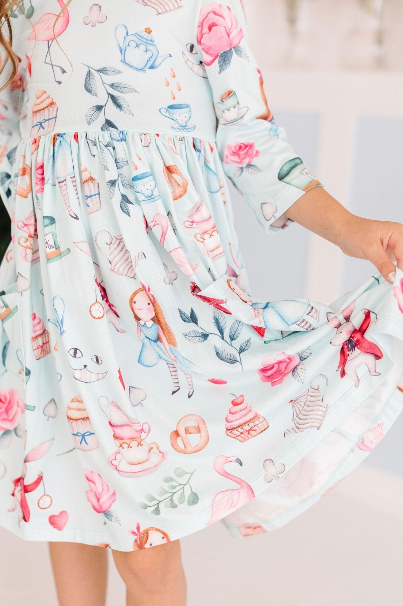 Wonderland 3/4 Sleeve Pocket Twirl Dress - Blissfully Lavender BoutiqueMila & Rose ®