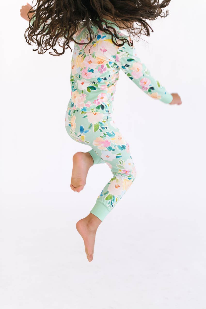 Girls 2 Piece Pajama Set in Watercolor Floral