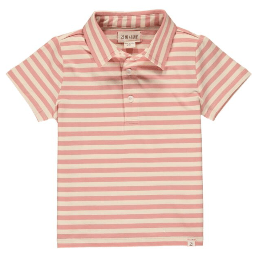 Boys Coral + Cream Stripped Flagstaff Polo Shirt