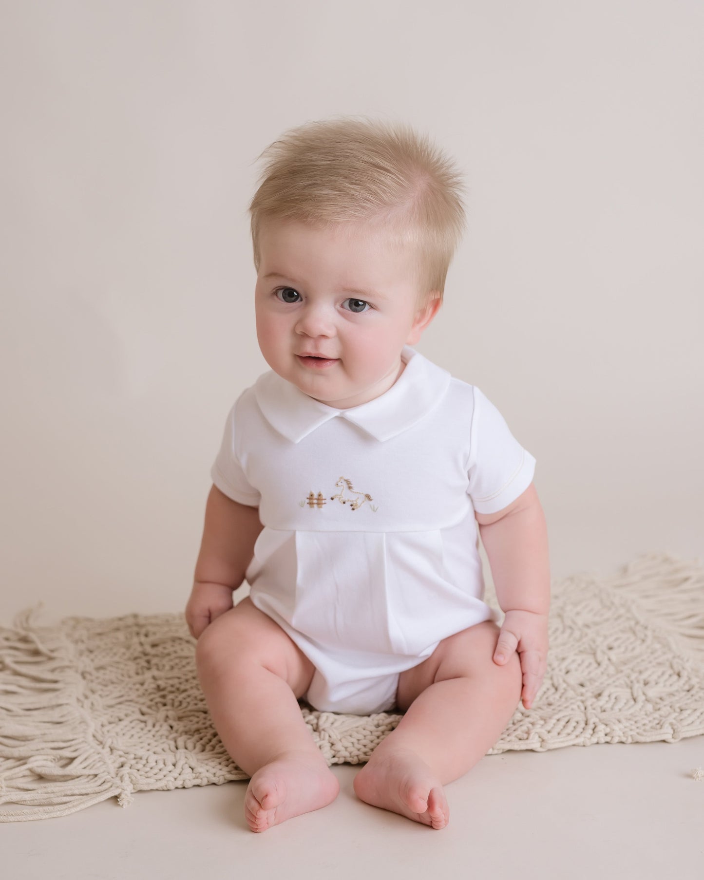 Baby Boy Rodeo Horse Bubble Romper, White