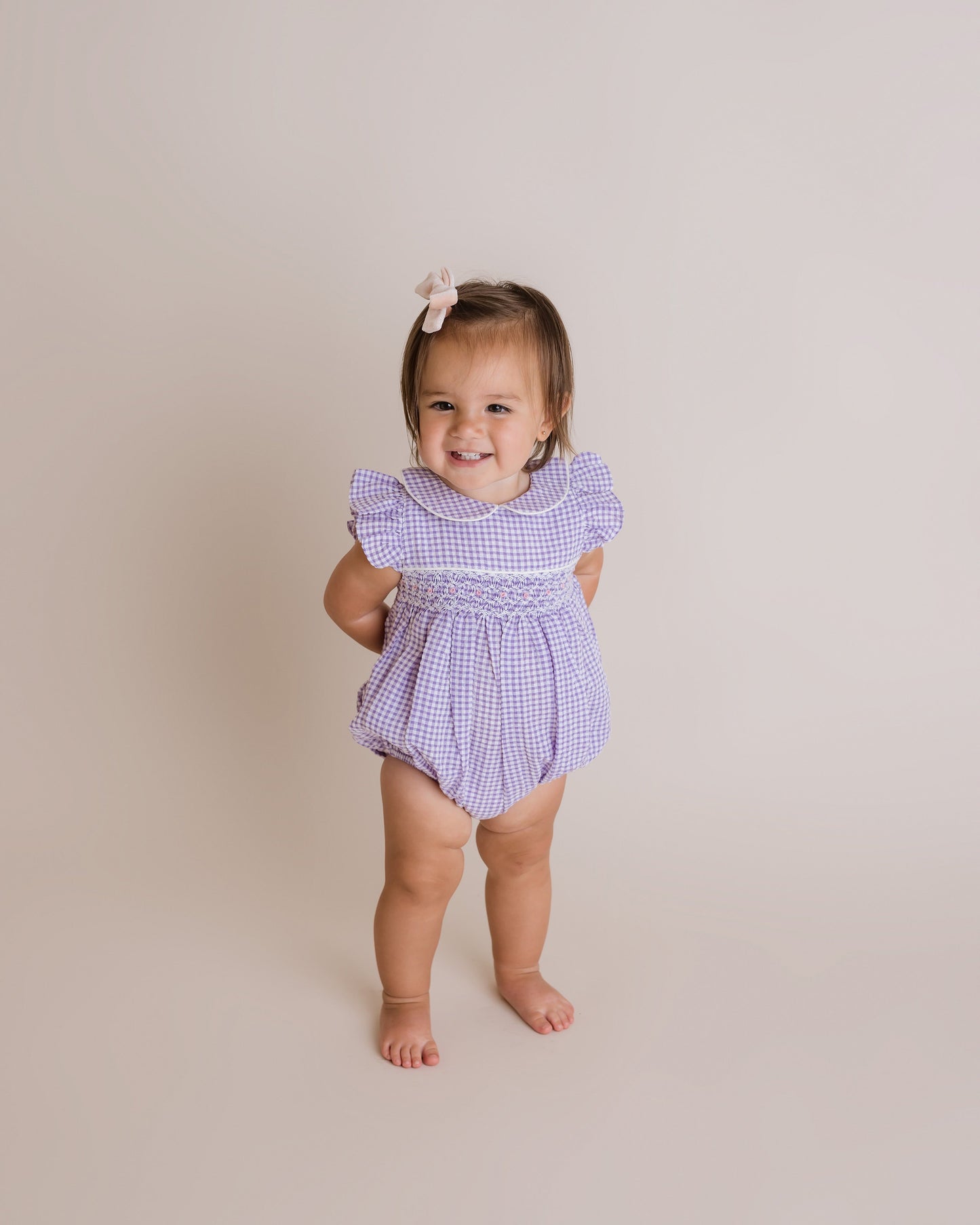 Baby Girls Anna Smocked Bubble Romper, Lilac