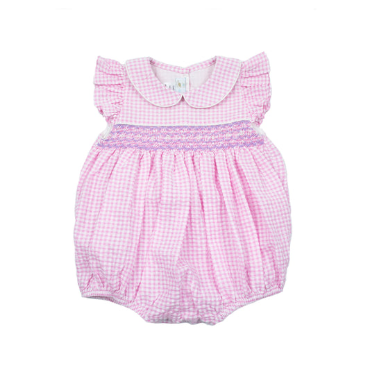 Baby Girl Anna Smocked Bubble Romper, Pink