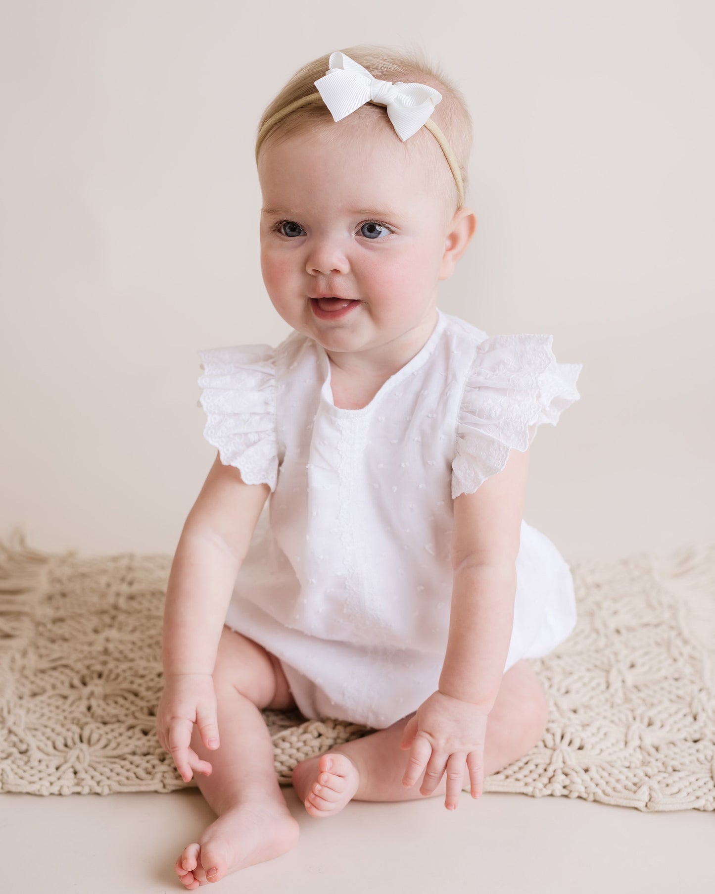 Baby Girl White Sweet Occasions Lace Trim Bubble Romper