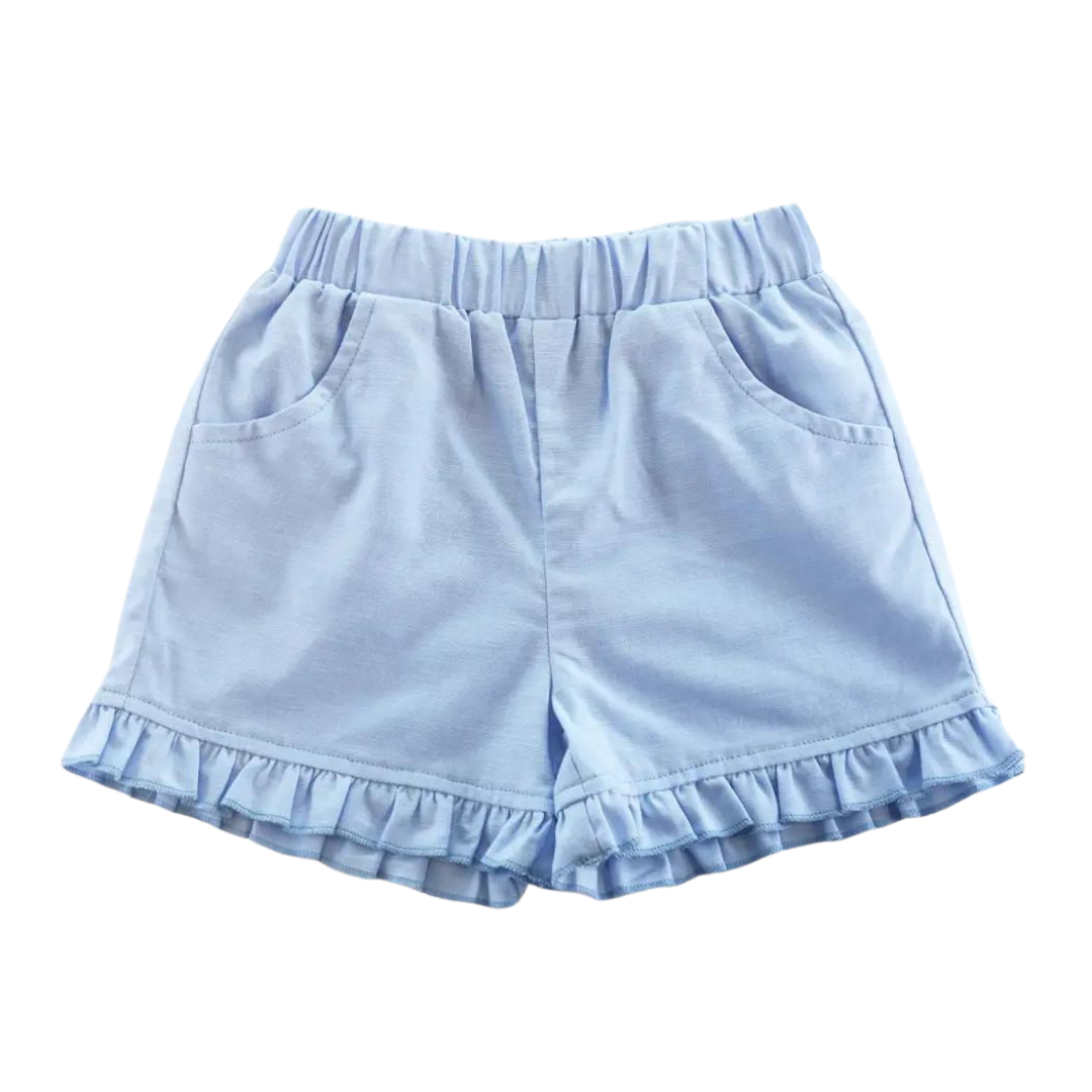 Girls Blue Ruffle Hems Shorts