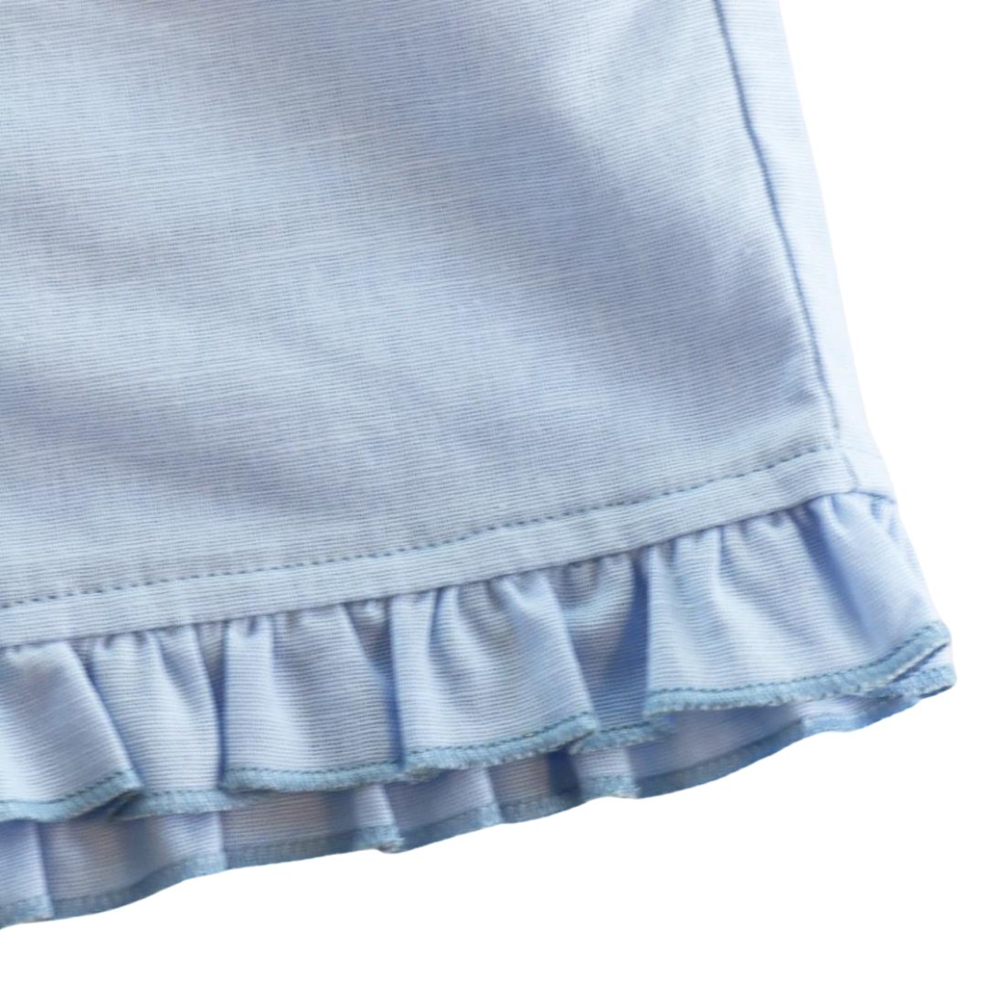 Girls Blue Ruffle Hems Shorts