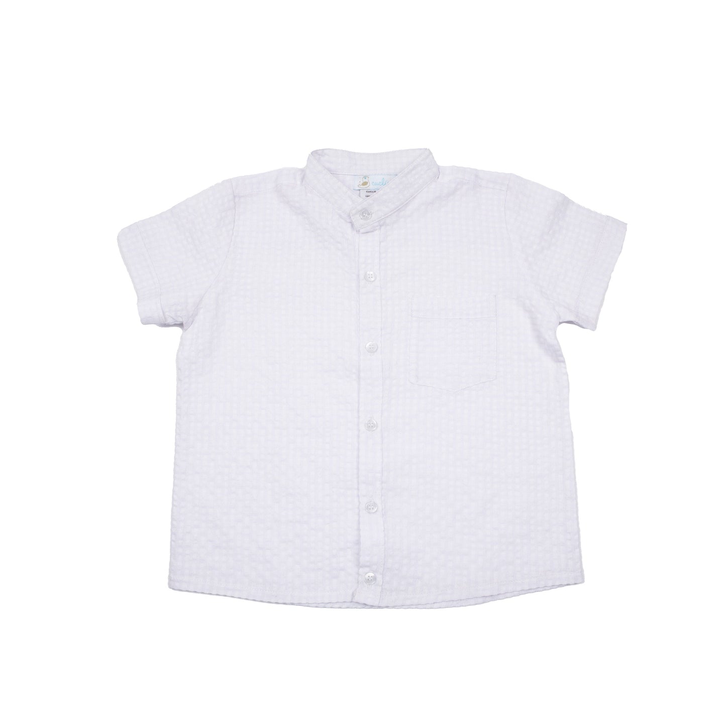 Boys Banded Collar Button Down Shirt, White
