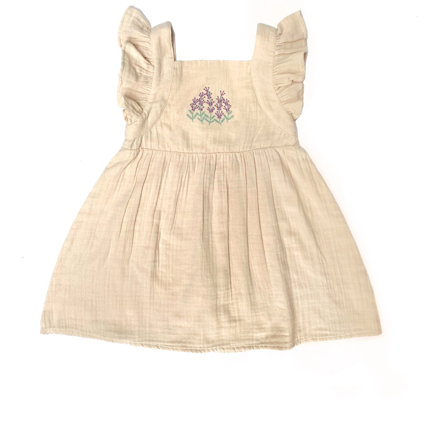 Girls Lavender Embroidered Tank Crinkle Cotton Dress