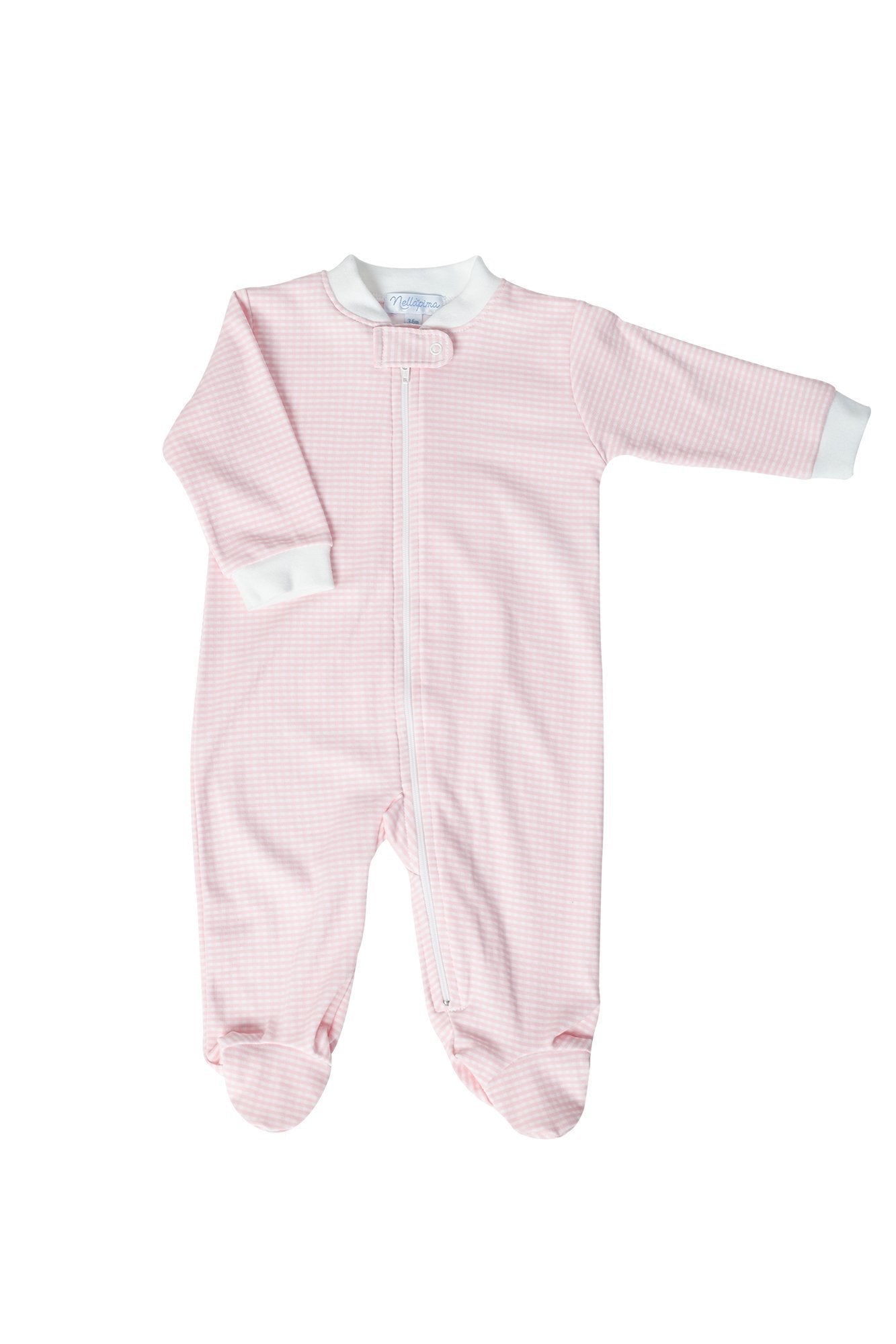 Baby Girl Pink Gingham Pima Cotton Zipper Footie