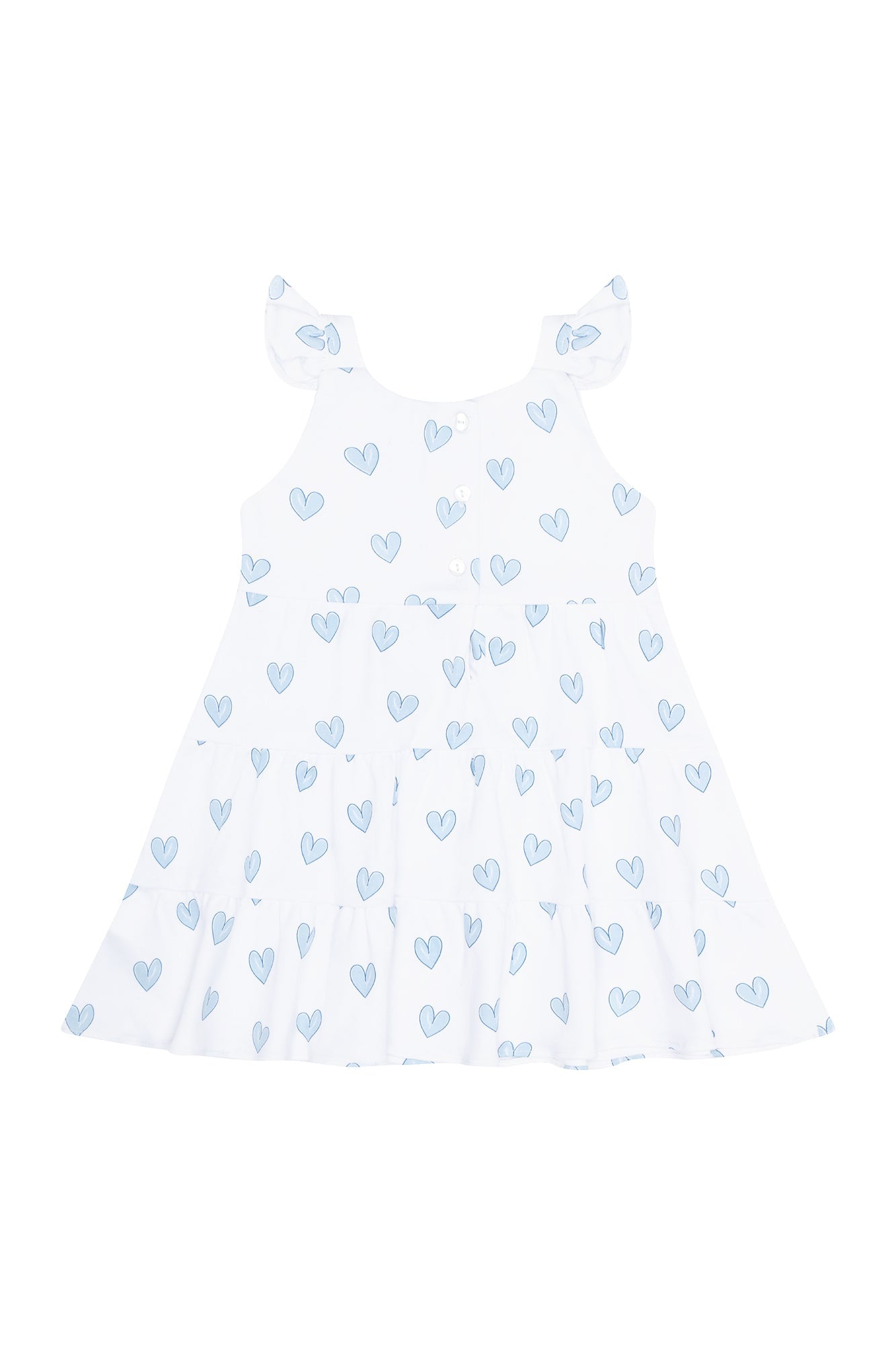 Blue Heart Print Ruffle Dress