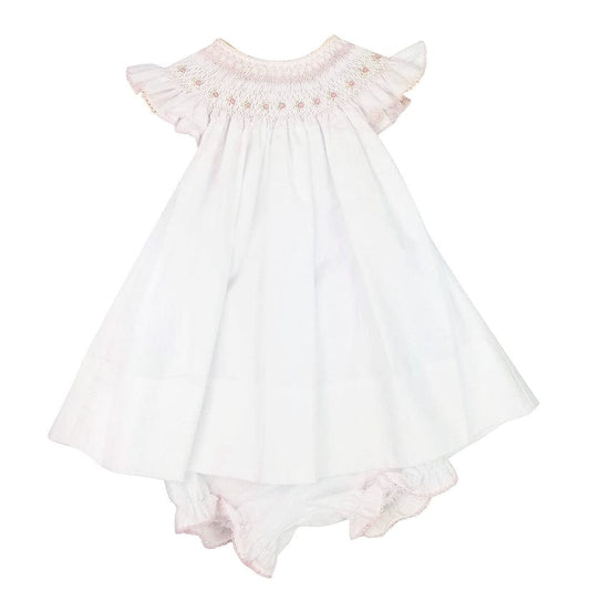 Baby Girls Isabella White and Pink Smocked Dress