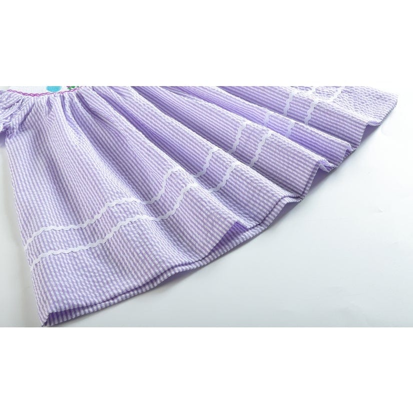 Girls Lavender Seersucker Bunnies & Bows Smocked Bishop Dress