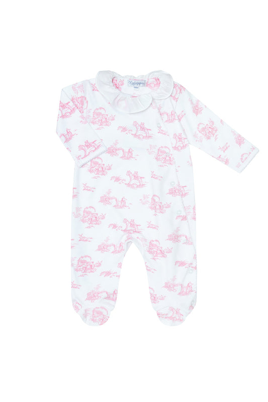 Baby Girl Pink Toile Pima Cotton Crossover Footie