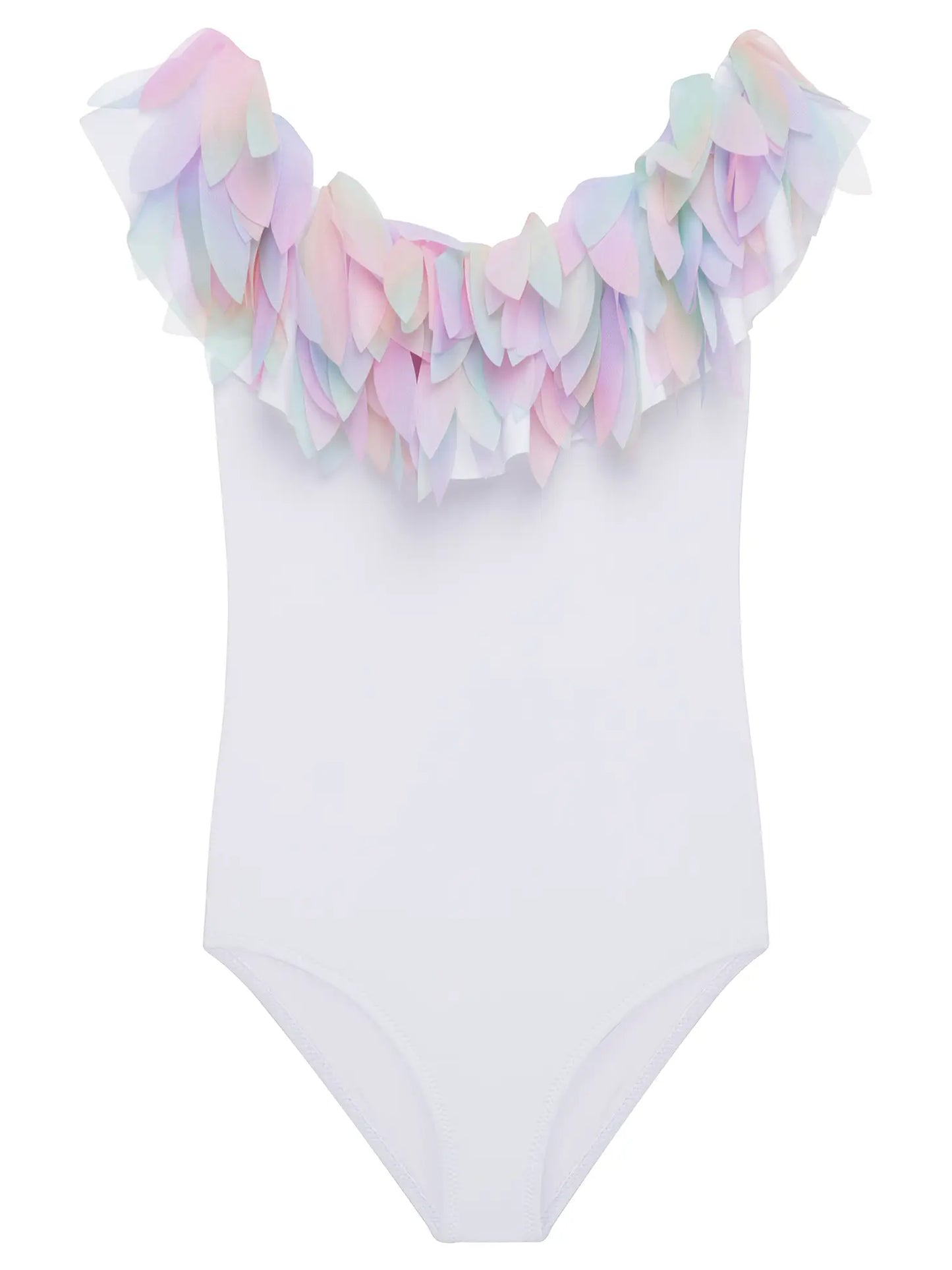 Girls White with Pastel Petals Swimsuit