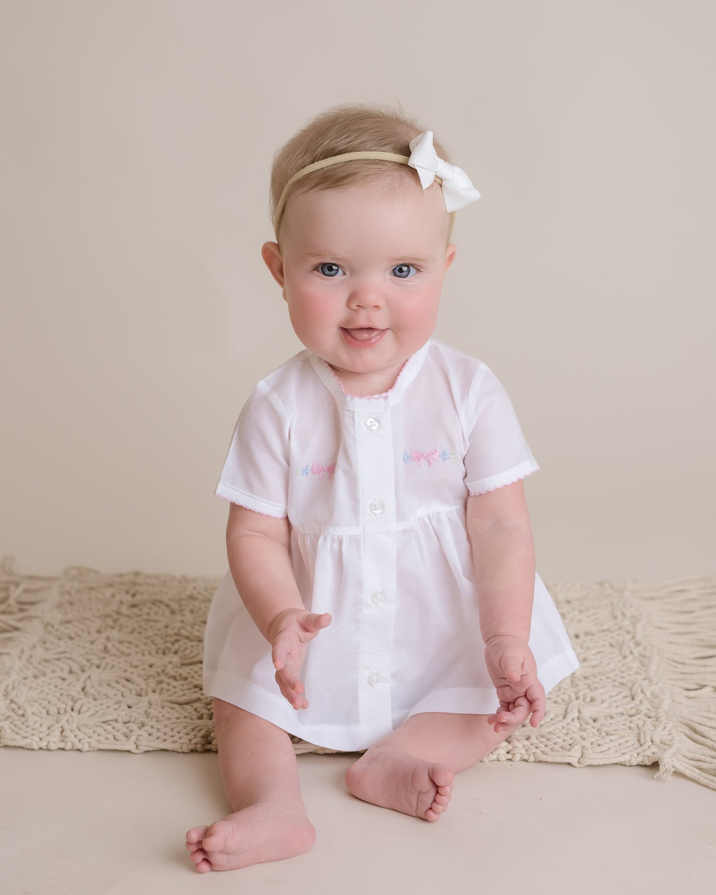 Baby Girl Delicate Floral White Pima Cotton Batiste Diaper Set