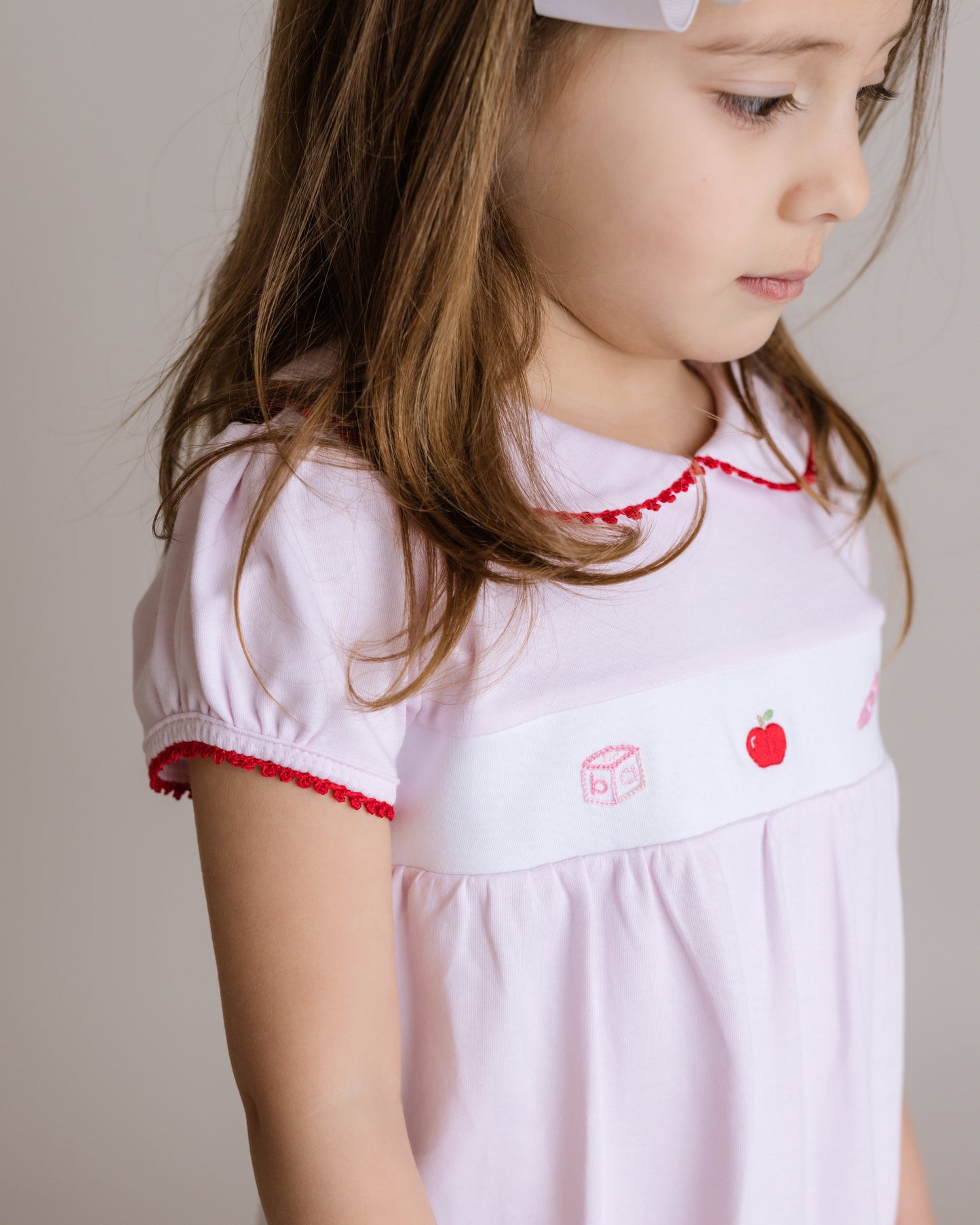 Toddler Girl Pink School Days Embroidered Pima Dress