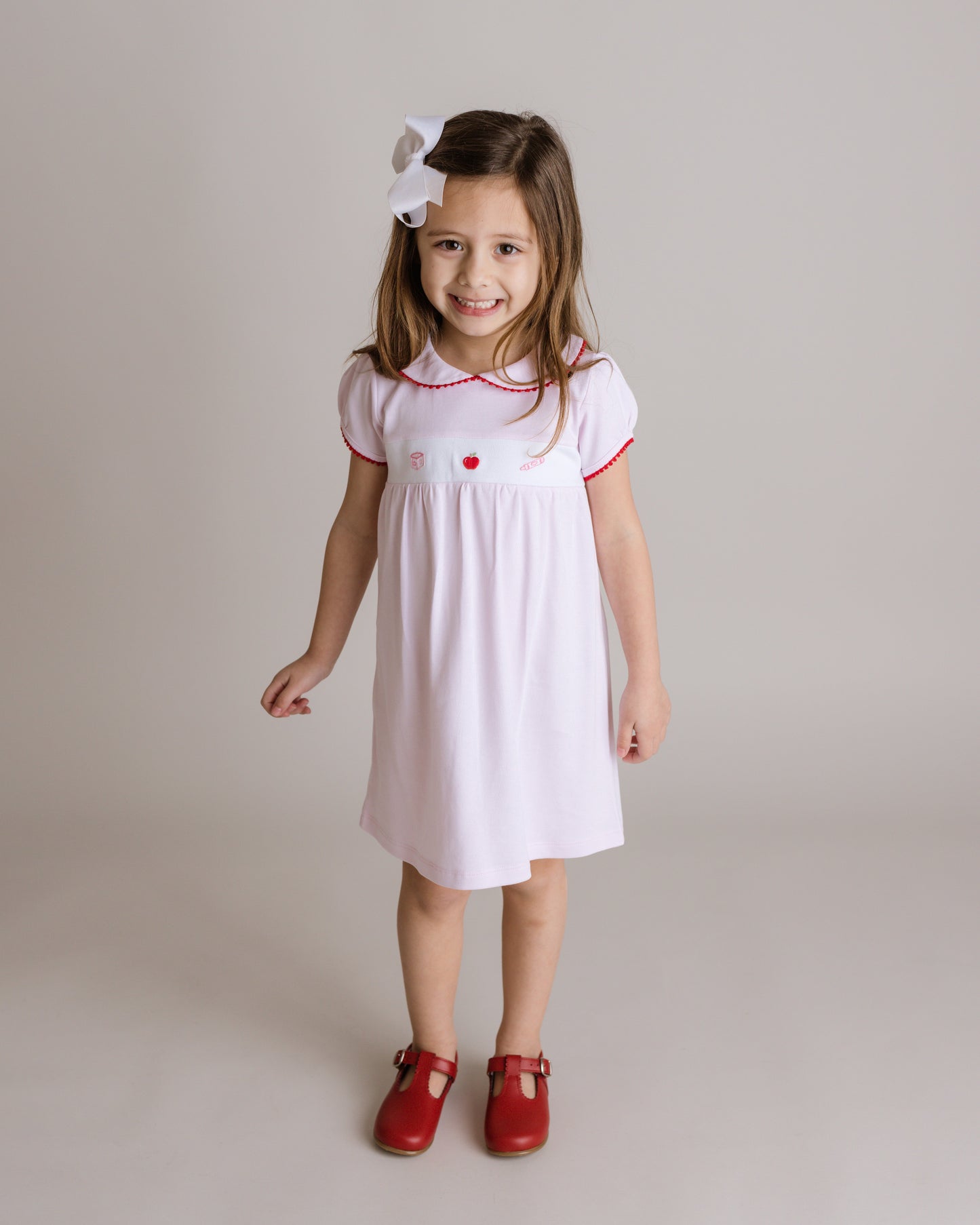 Toddler Girl Pink School Days Embroidered Pima Dress