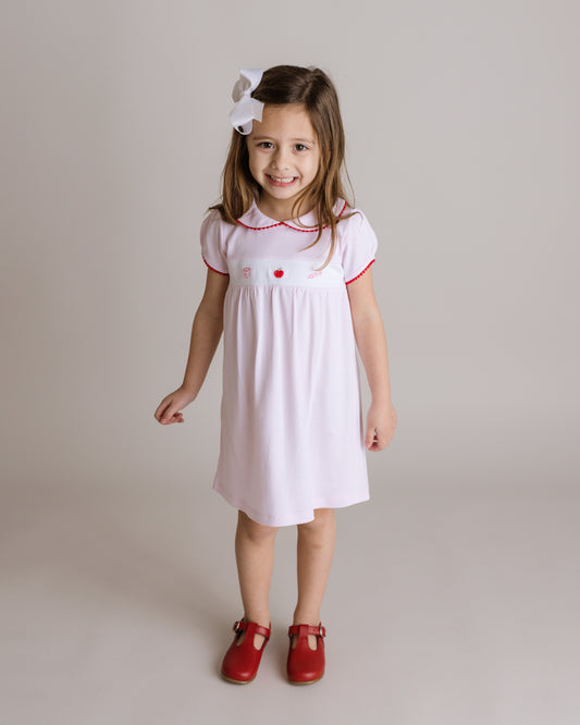 Toddler Girl Pink School Days Embroidered Pima Dress