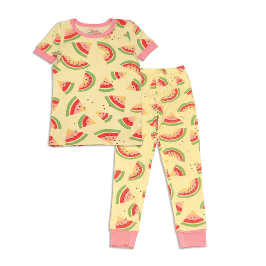 Girls Watermelon Rainbow Bamboo Short Sleeve Pajama Set