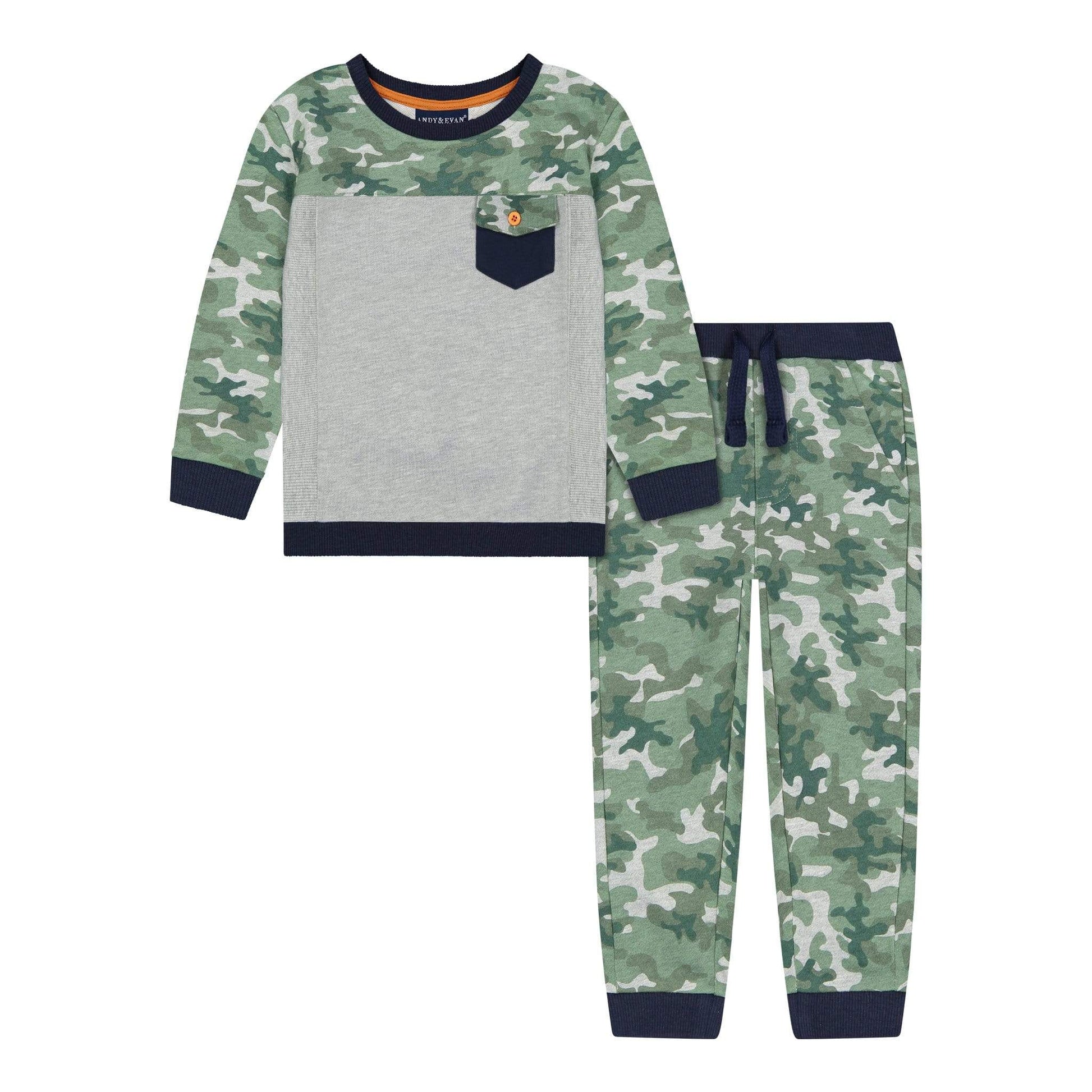 baby boys French terry camo two-piece set. 