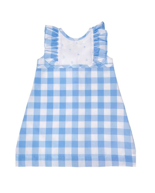 Blue Check Dot A Line Dress