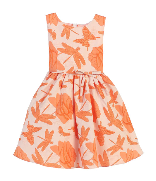Girls Garden Floral Jacquard with Side Bow Dress